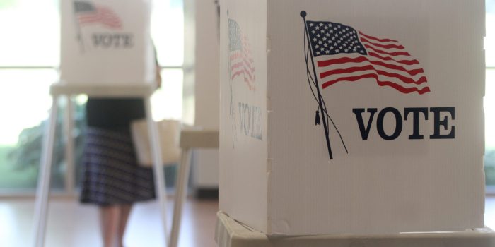 Voting booths stand ready for use in a U.S. election.