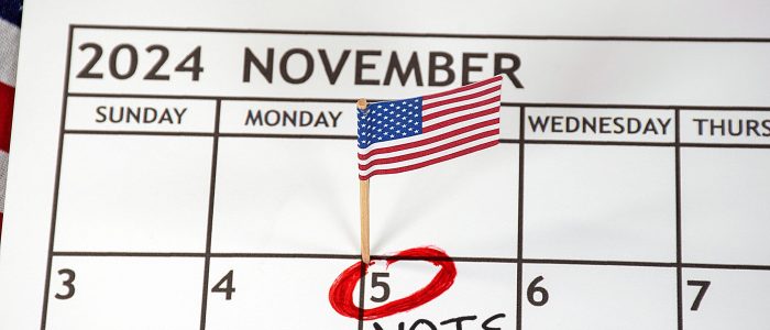 American flag and a red circle on November 5 Presidential Election Day 2024